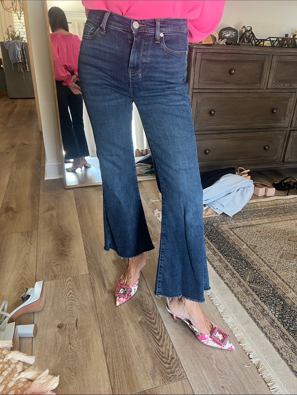 7 For All Mankind Dark Blue Cropped Flare Jeans